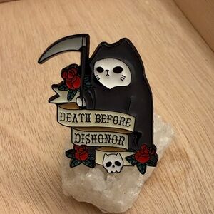 Grim Reaper Cat Enamel Pin with Red Roses - BUNDLE AND SAVE